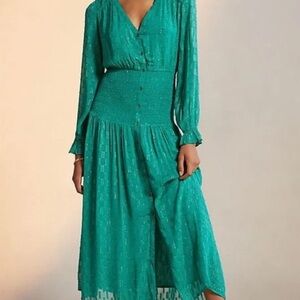 Anthropologie Teal Long Sleeve Dress